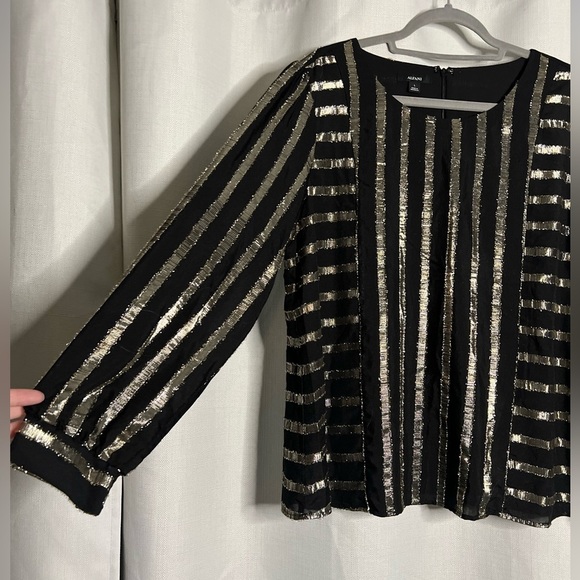 Alfani Black and Gold Metallic Striped Long Sleeve Blouse - Picture 5 of 11